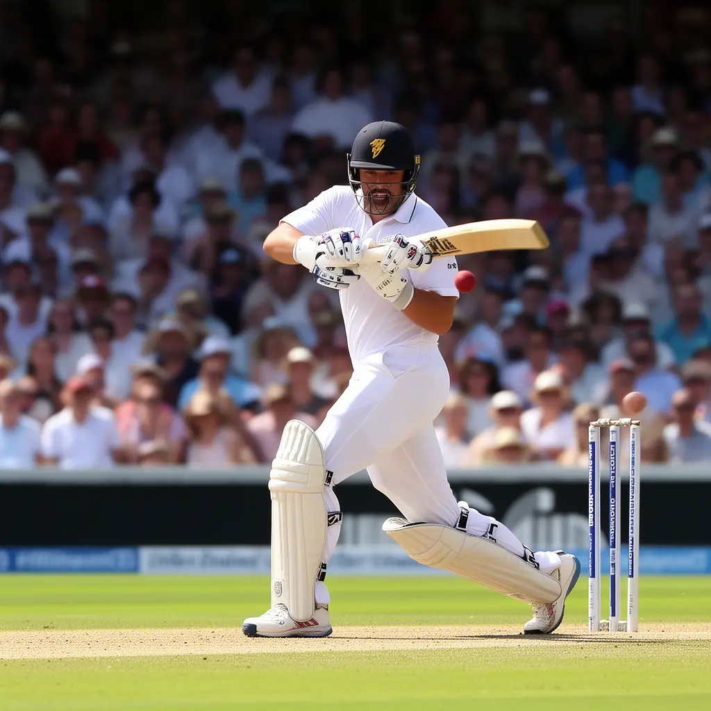 96BD Bet – Join the excitement of live cricket betting in Bangladesh Dynamic moment of a cricket batsman executing a powerful shot in a packed stadium symbolizing thrilling match action and betting opportunities with 96BD